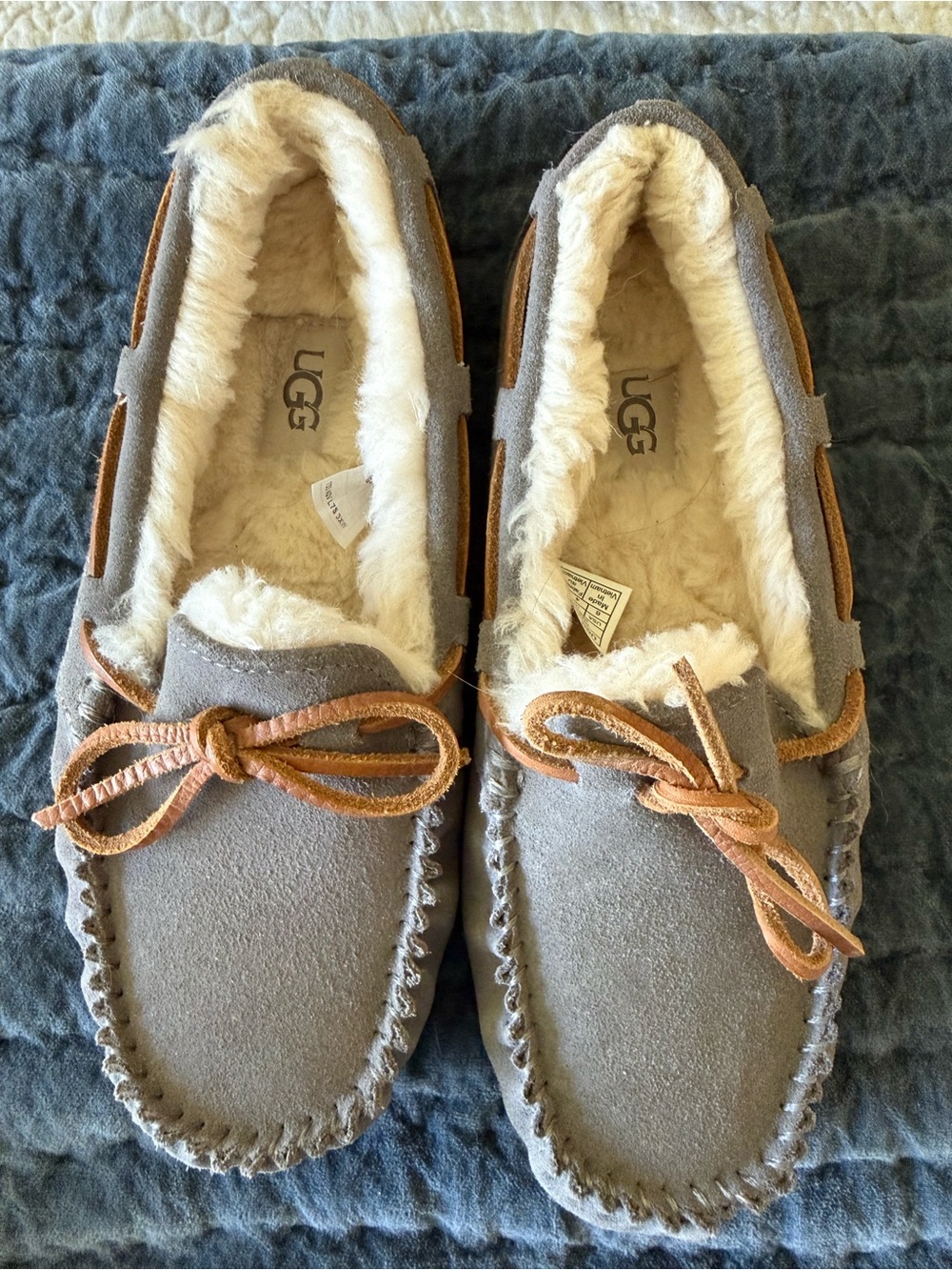 UGG Cream Shearling Lined Slippers with Brown Leather Strap